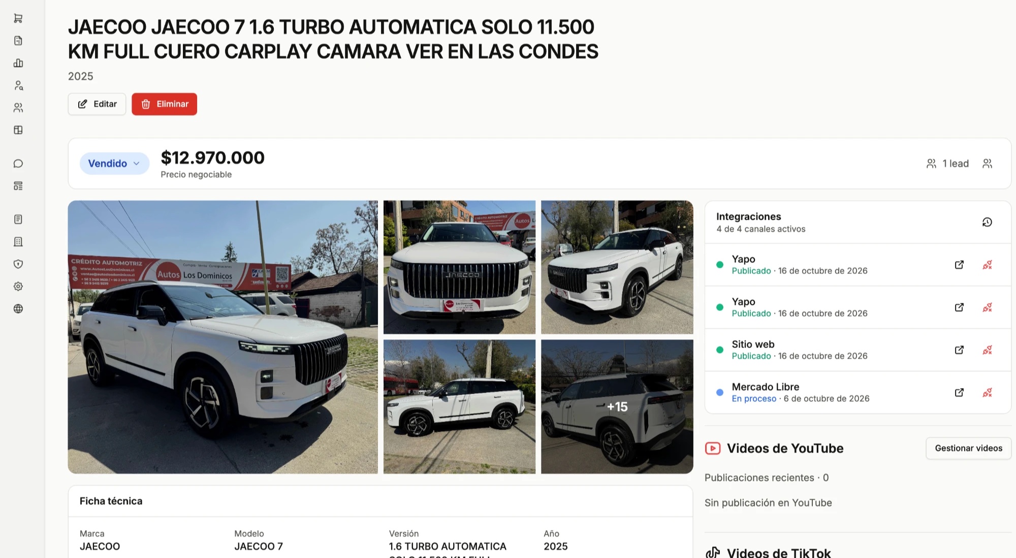 Ficha de un vehículo con fotos y datos técnicos
