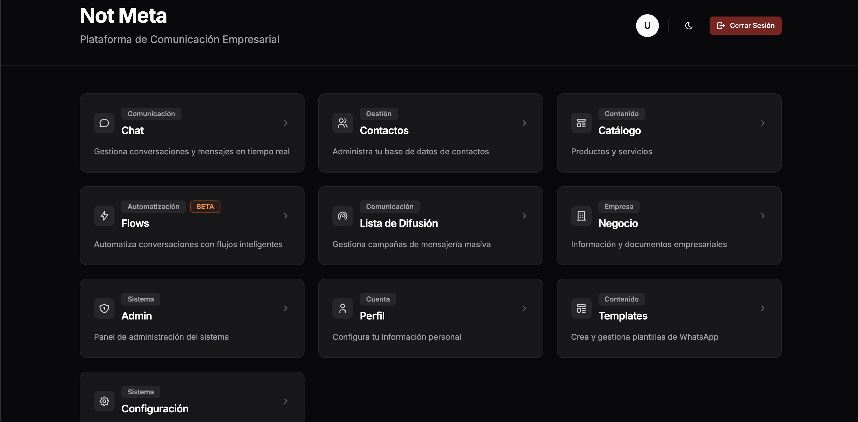 Base de datos centralizada de NotMeta